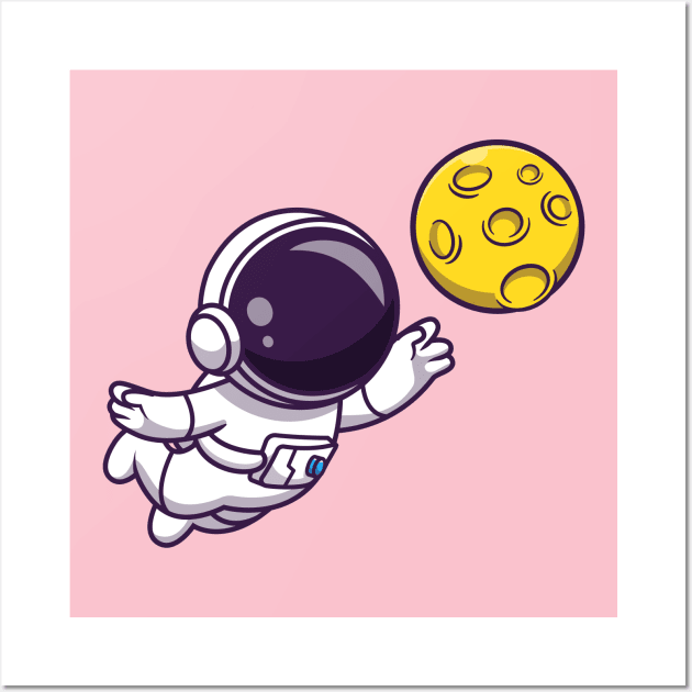 Astronaut Floating with Moon Cartoon Wall Art by Catalyst Labs